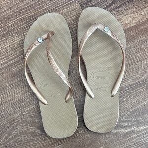 Havaianas Women's Gold Flip Flops with Gem Accent, Size 7/8